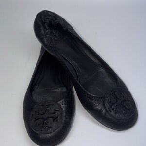 Tory Burch Reva Leather Travel Ballet Flat Black Size 9